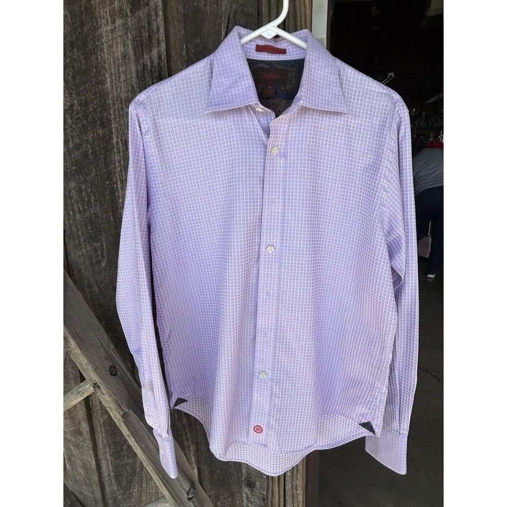 Trevero Shirt Mens Medium Lavender Long Sleeve Fabric Made In Italy 100% Cotton